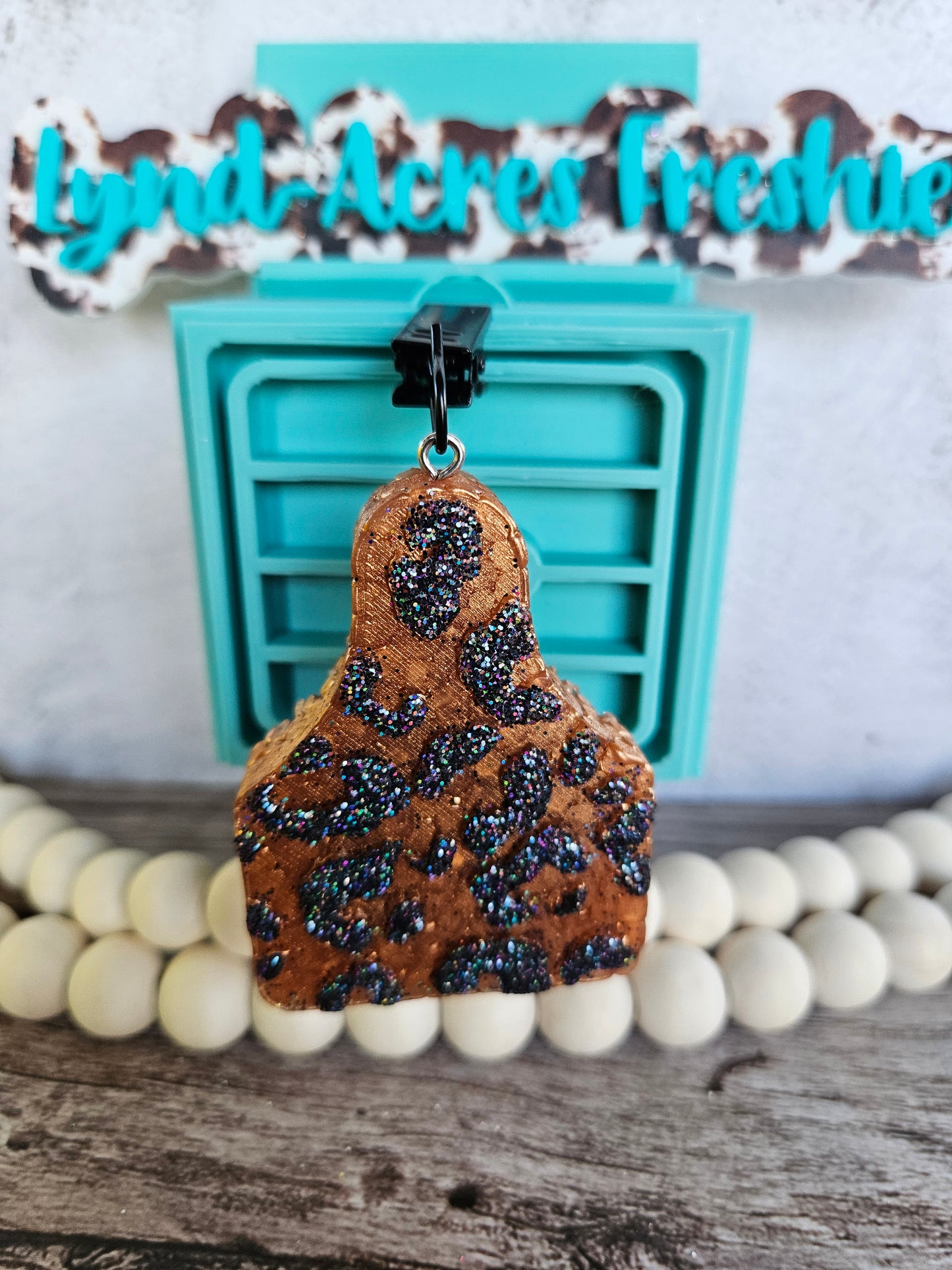 Cheetah Print Cow Tag Vent Clip