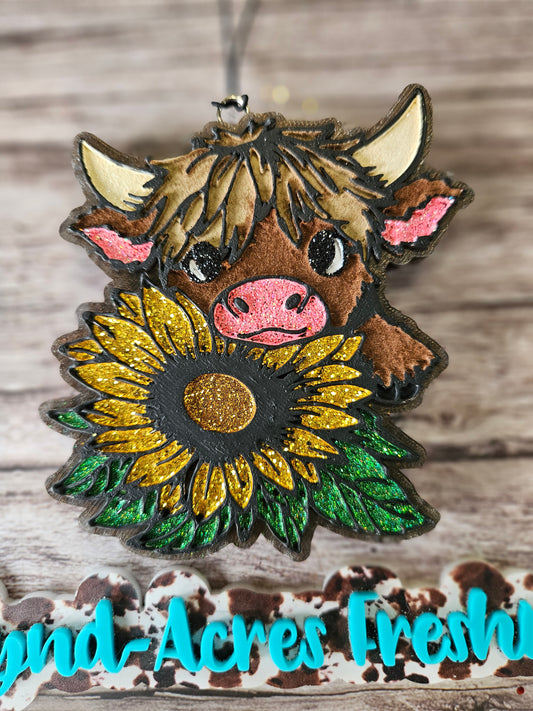 Highland Cow With Sunflower